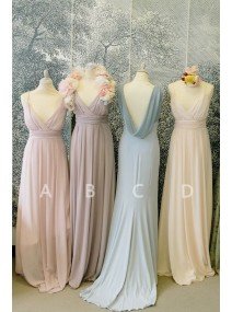 Long V-Neck Spaghetti Straps Ruched Chiffon Cheap Bridesmaid Dresses there are two styles in the picture 