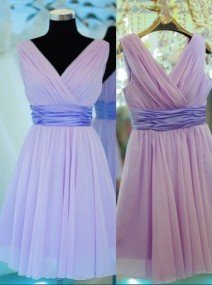 Fashion A-Line V-Neck Mini Lavender Bridesmaid Dress with Sash