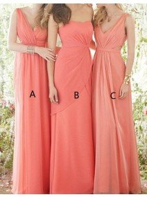 Timeless Sheath One Shoulder Floor Length Coral Bridesmaid Dress with Ruched