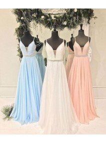 V Neck Chiffon Sequin Long Prom Dress/Cute Formal Dress